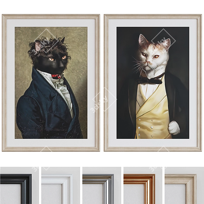 Cats Portrait Picture Frame Set 3D model image 1