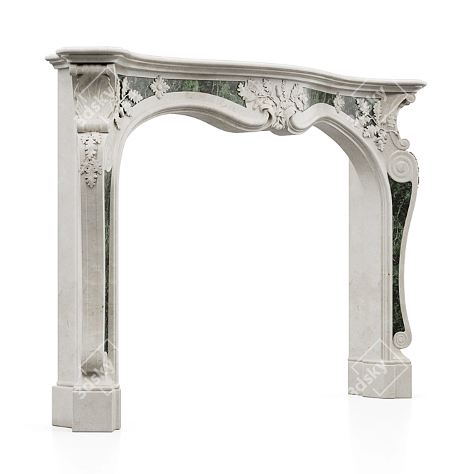 Elegant Rococo Marble Fireplace 3D model image 2