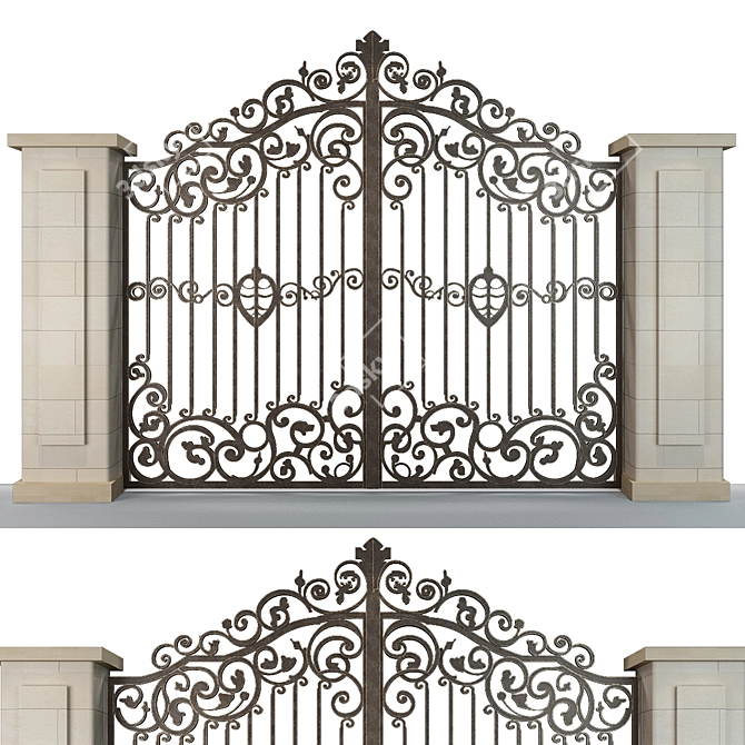 Elegant Wrought Iron Gate 3D model image 1