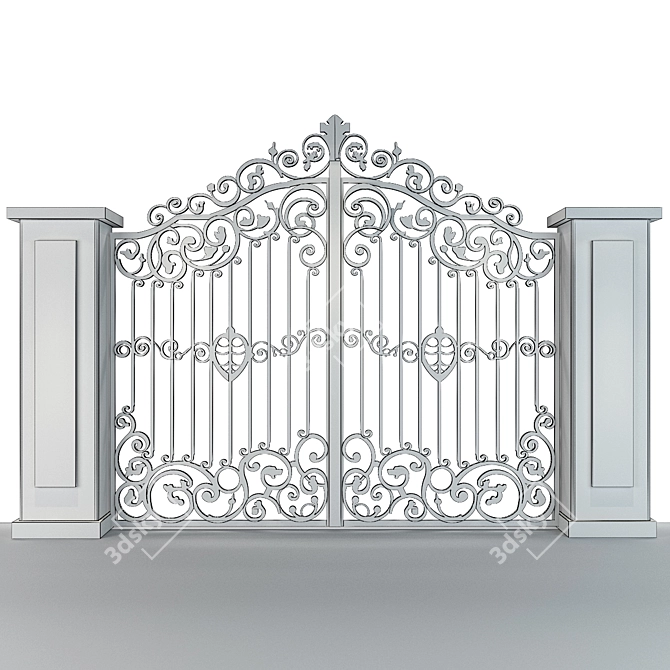 Elegant Wrought Iron Gate 3D model image 2