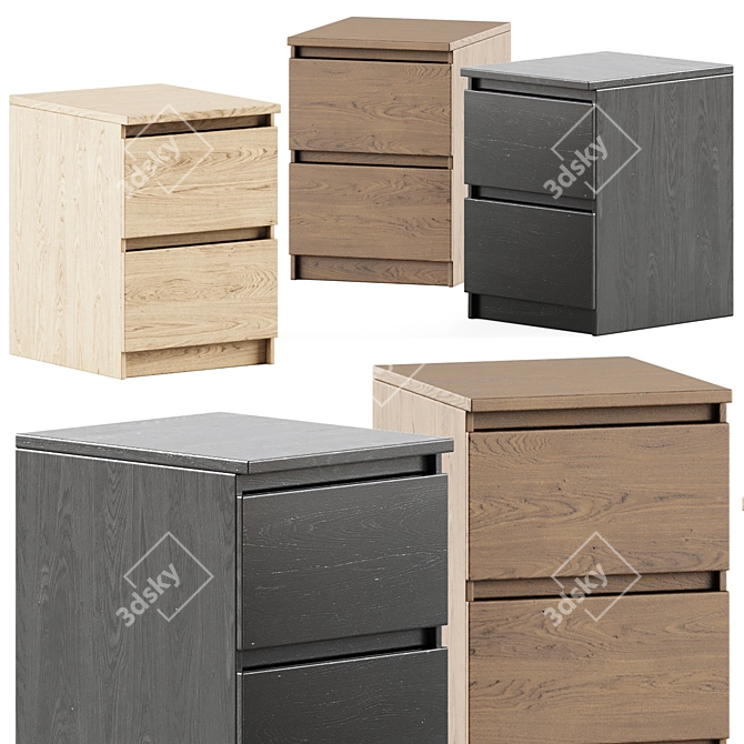 Sleek and Stylish: Ikea Malm 2-Drawer Chest 3D model image 1