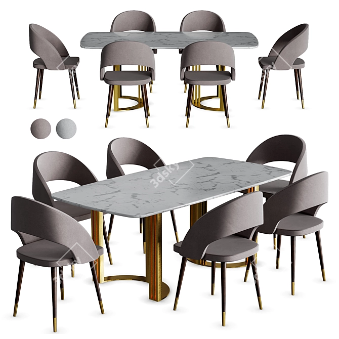 Marble Gold Dining Table 3D model image 1