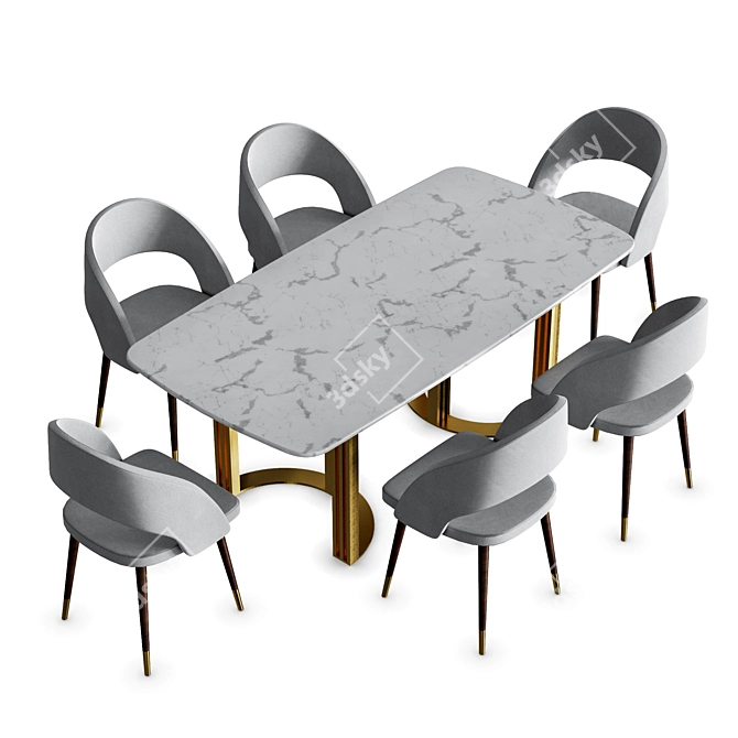 Marble Gold Dining Table 3D model image 4