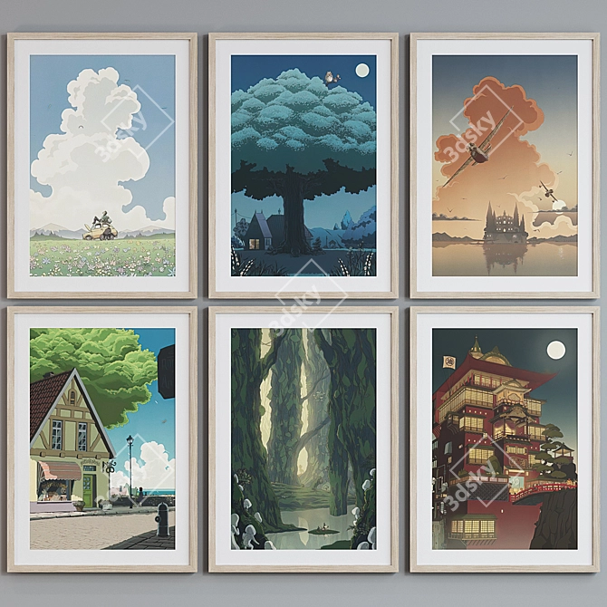 Anime-inspired Set of 6 Picture Frames with Multiple Finishes 3D model image 3