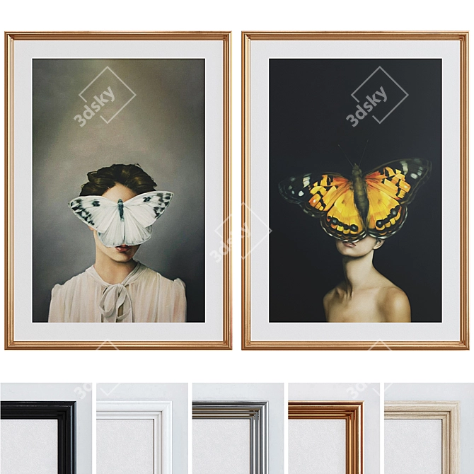 Modern Butterfly Portrait Picture Frame Set 3D model image 1