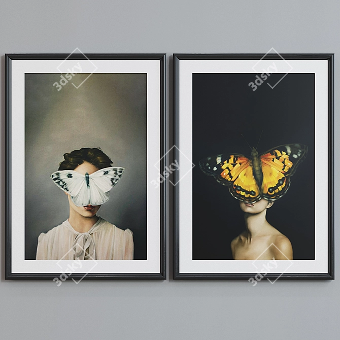 Modern Butterfly Portrait Picture Frame Set 3D model image 2