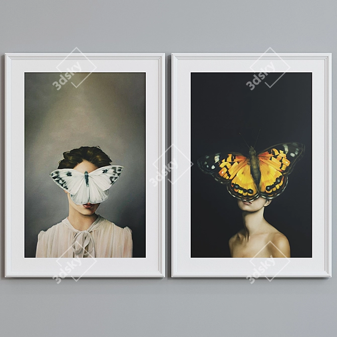 Modern Butterfly Portrait Picture Frame Set 3D model image 3