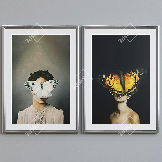 Modern Butterfly Portrait Picture Frame Set 3D model image 5