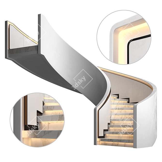 Sleek Gypsum Spiral Staircase 3D model image 1