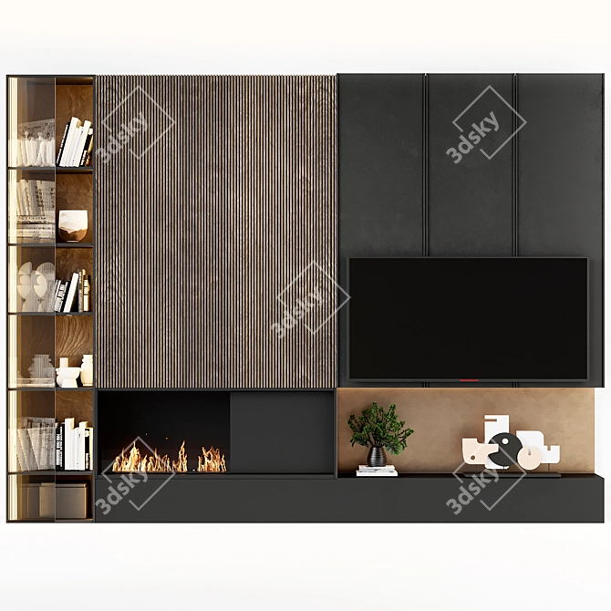 Modern TV Wall with Fireplace 3D model image 1