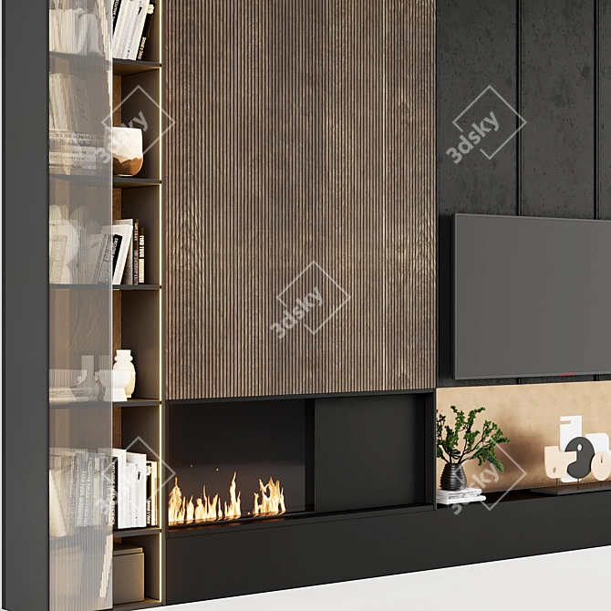 Modern TV Wall with Fireplace 3D model image 2