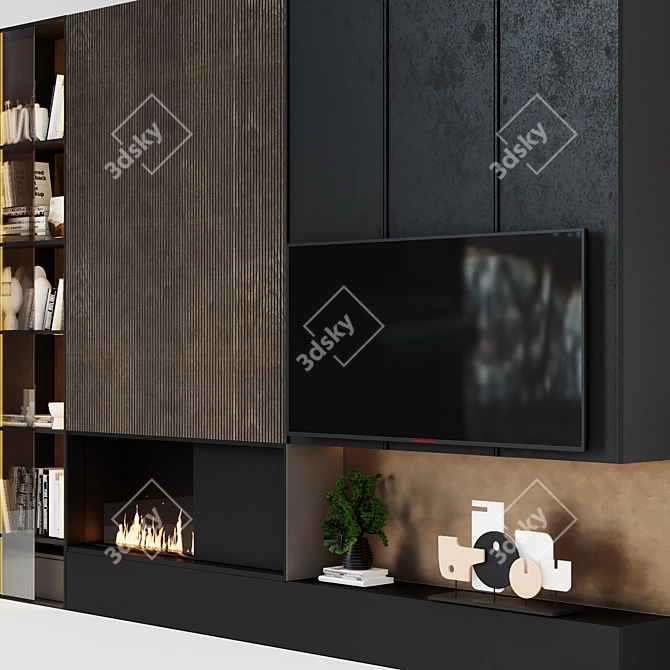 Modern TV Wall with Fireplace 3D model image 3