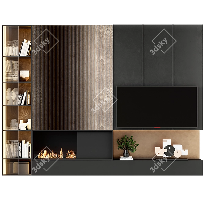 Modern TV Wall with Fireplace 3D model image 5