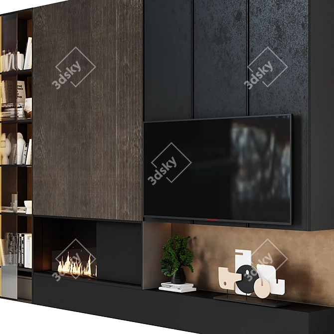 Modern TV Wall with Fireplace 3D model image 6