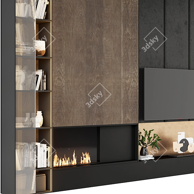 Modern TV Wall with Fireplace 3D model image 7