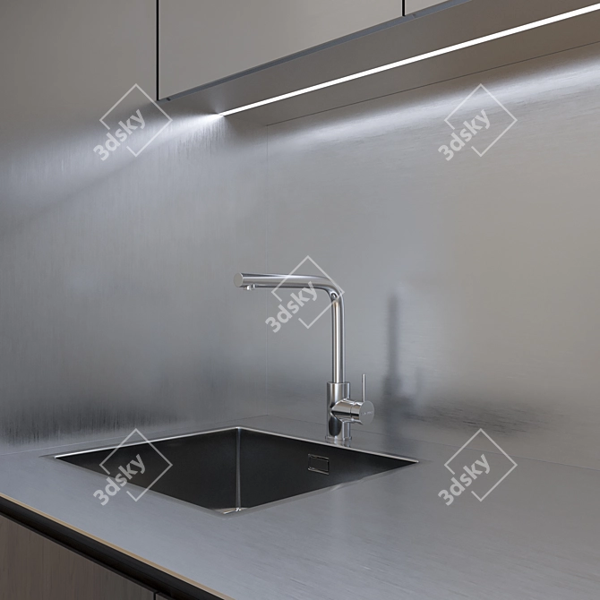 Modern Kitchen Set: BRADANO NOTICE Tap, BRADANIT 51U Sink and MIELE KM6320 Stove 3D model image 2