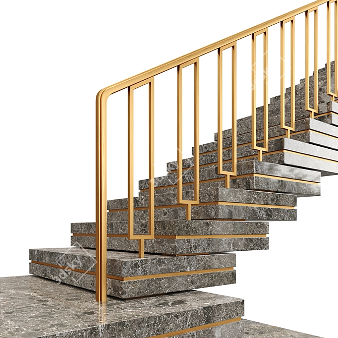 Art Deco Stairs: Modern Metal & Stone 3D model image 2