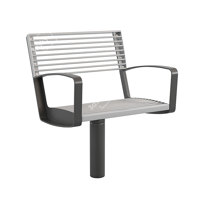 Sleek Steel Outdoor Park Benches 3D model image 2