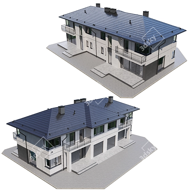 Modern Spacious Cottage 3D Model 3D model image 4