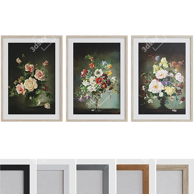 Modern Floral Oil Painting Picture Frame Set 3D model image 1