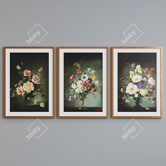 Modern Floral Oil Painting Picture Frame Set 3D model image 2