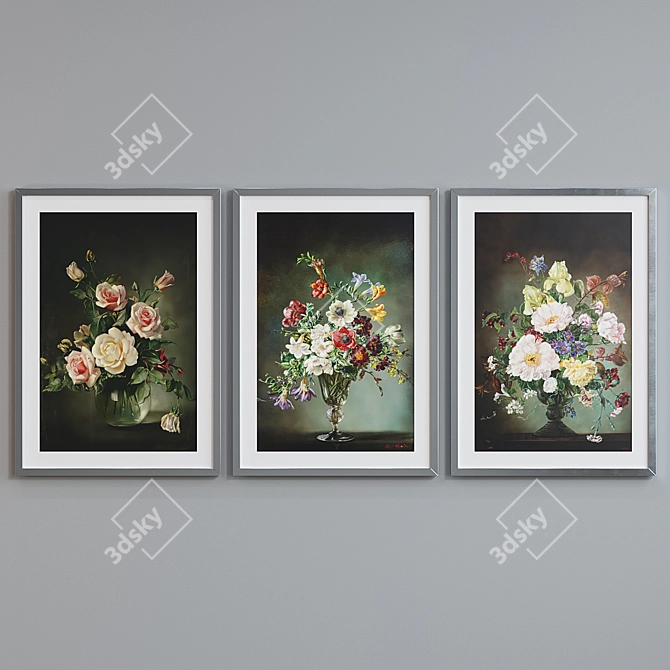 Modern Floral Oil Painting Picture Frame Set 3D model image 3