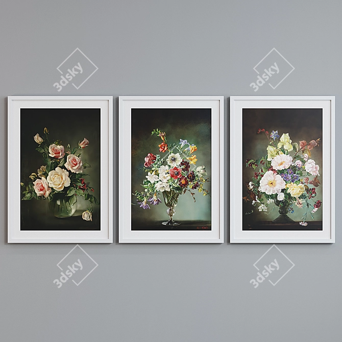 Modern Floral Oil Painting Picture Frame Set 3D model image 4