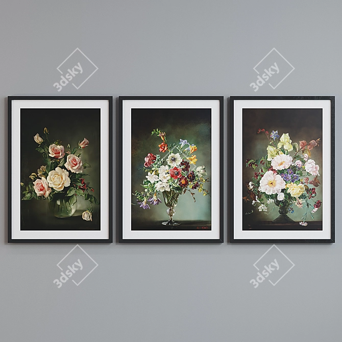 Modern Floral Oil Painting Picture Frame Set 3D model image 5