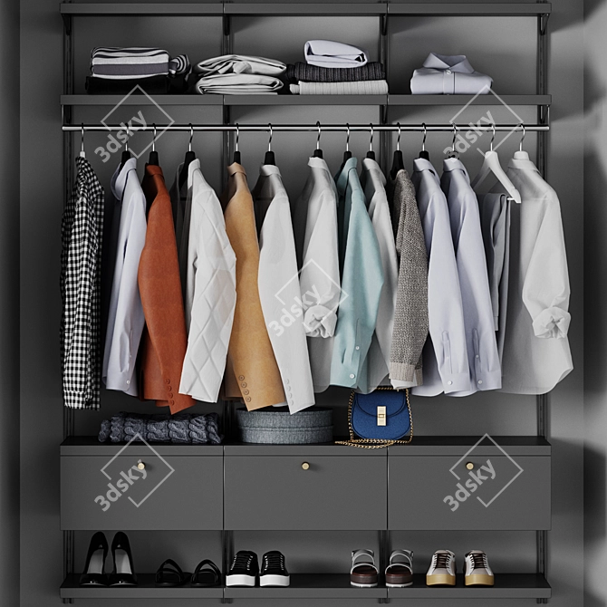 Versatile Wall-mounted Clothing Storage 3D model image 1