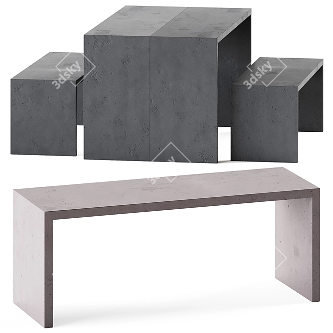 Sturdy Concrete Bench & Table 3D model image 1