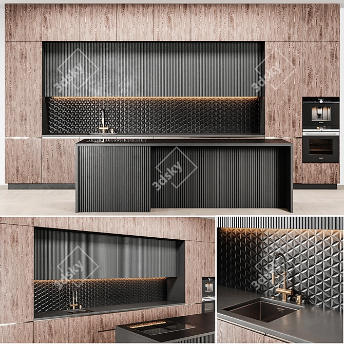 Modern90 - Customizable Kitchen 3D model image 1