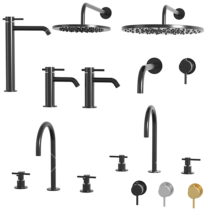 Zucchetti 3-Piece Taps & Showers Set 3D model image 1