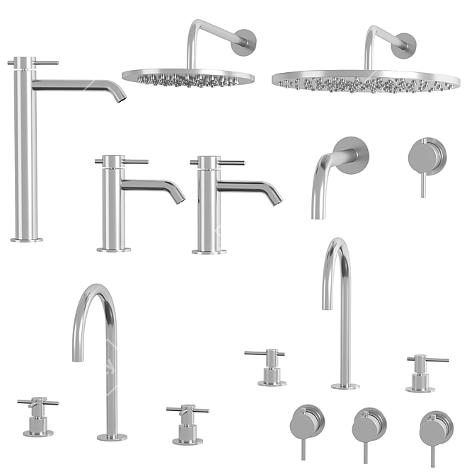 Zucchetti 3-Piece Taps & Showers Set 3D model image 2