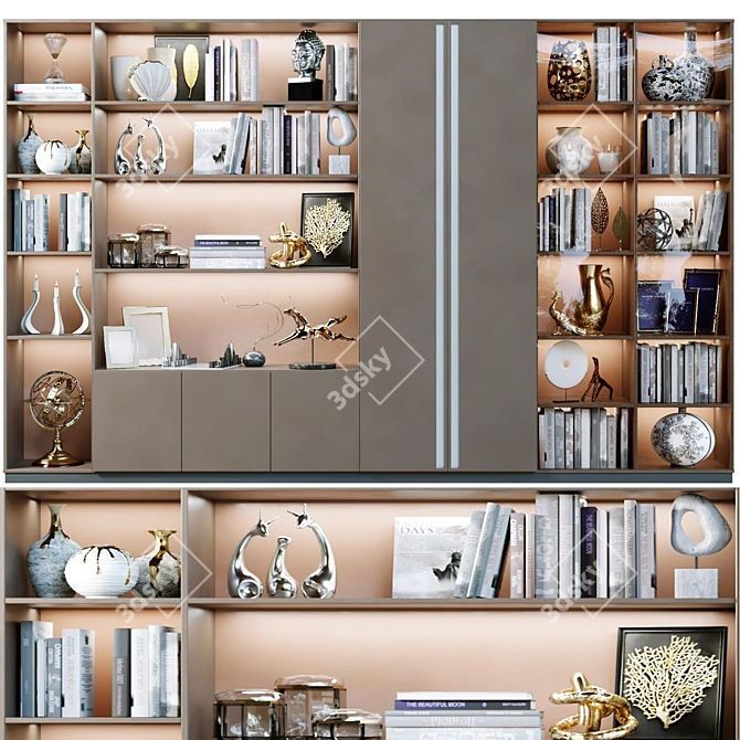 Versatile Decor Wardrobe: Books, Vase, Sculpture 3D model image 1