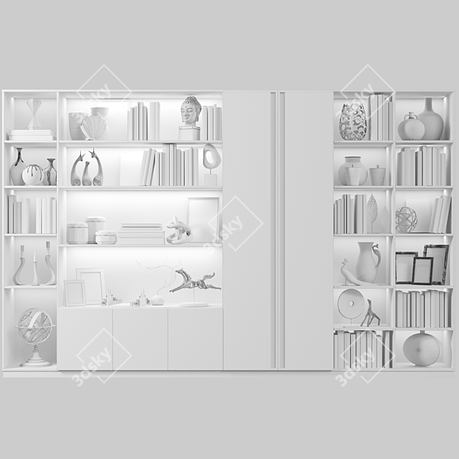 Versatile Decor Wardrobe: Books, Vase, Sculpture 3D model image 2