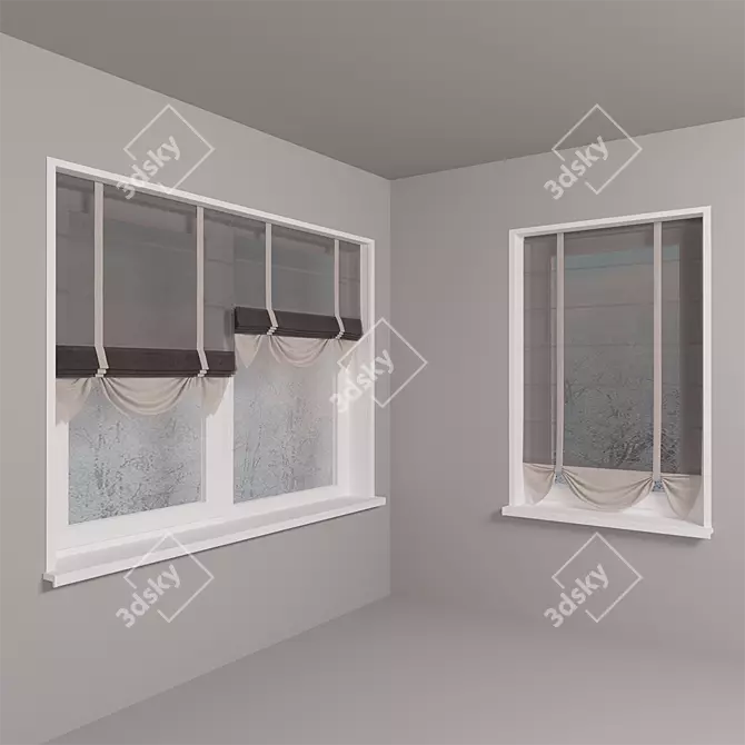 Tulle Roman Blinds: Soft Bottom, 4 Positions 3D model image 3