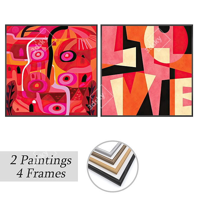 Elegant Wall Art Set: 2 Paintings, 4 Frame Options 3D model image 1