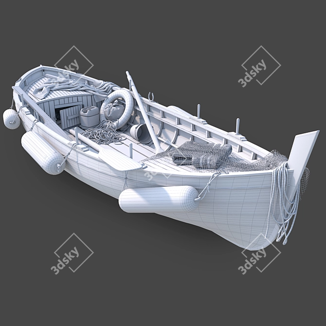 Vintage Wooden Boat: Exquisite Craftsmanship 3D model image 4