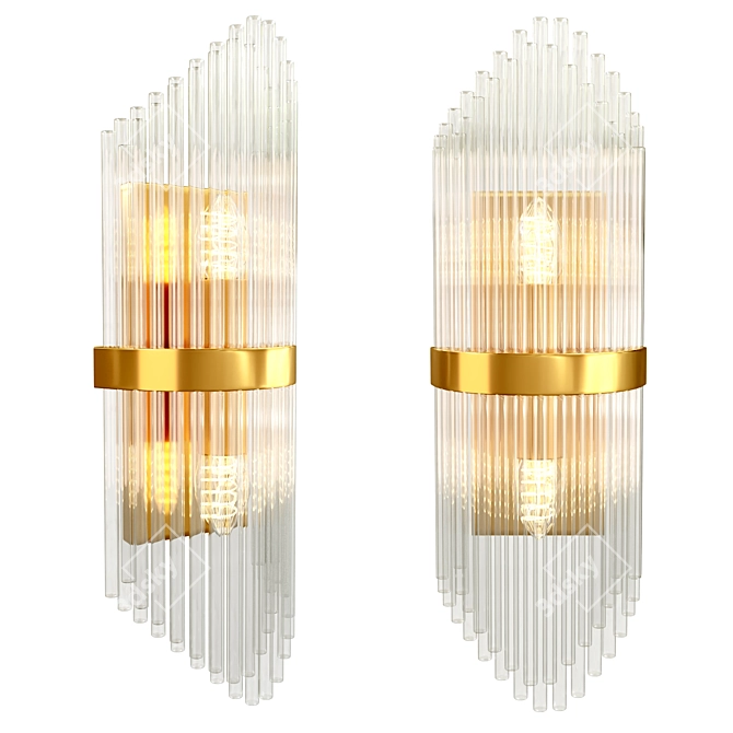 Sleek Glass Rod 2-Light Fixture 3D model image 1