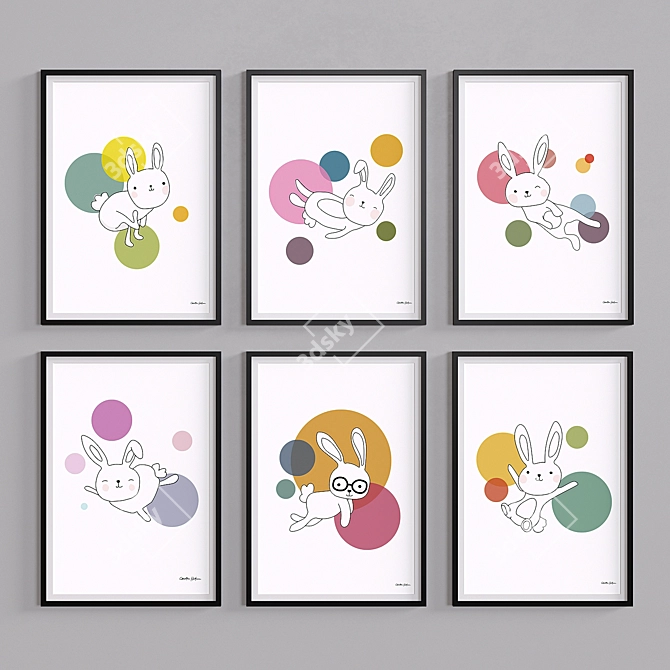 Space Bunnies Framed Poster Set 3D model image 1