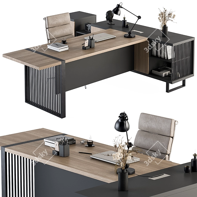 Executive Wood and Black Desk 3D model image 1