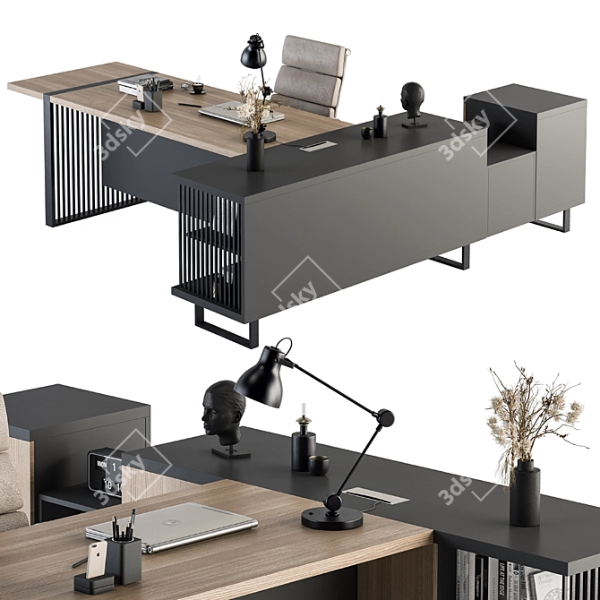 Executive Wood and Black Desk 3D model image 3