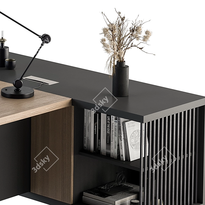 Executive Wood and Black Desk 3D model image 5