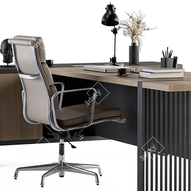 Executive Wood and Black Desk 3D model image 6