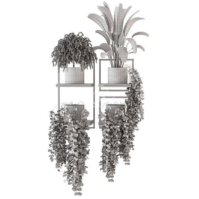 Concrete Pot Indoor Plants on Metal Shelf - Set 208 3D model image 6
