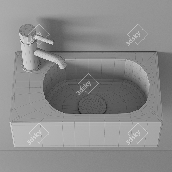 Elegant Wall Hung Cloakroom Basin 3D model image 3