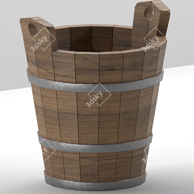 Ethnic Metal and Wood Decorative Bucket 3D model image 1