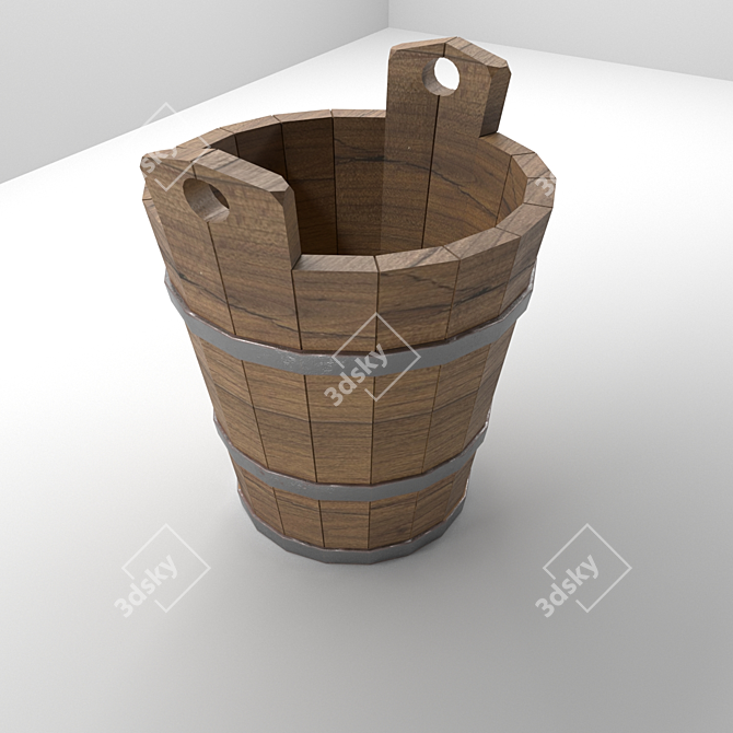 Ethnic Metal and Wood Decorative Bucket 3D model image 2
