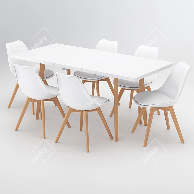 Pamela Extendable Table & Ulric Chair Set 3D model image 1