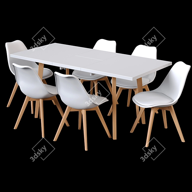 Pamela Extendable Table & Ulric Chair Set 3D model image 7